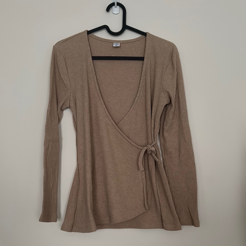 Old Navy Tan Wrap Tie Front Blouse